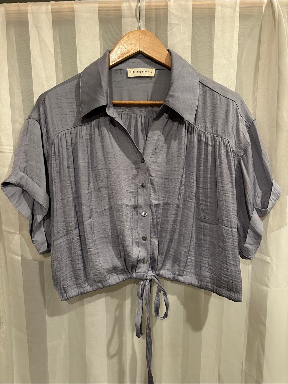 By Together Light Blue Short-Sleeve Tie-Front Button Shirt